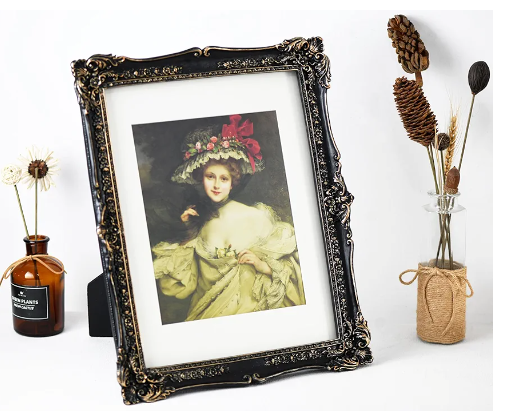 Antique Black Picture Frame,Ornate Resin Baroque Photo Frame for Wall Mounted & Tabletop, Suitable for 8x10 inch Photos with Mat,or 11x14 Photos without Mat