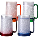 Double Wall Gel Frosty Freezer Ice Mugs Clear 16oz Set of 4 (Blue, Red, Orange and Green)
