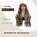 Synthetic Wig Hat with Natural Wave hair Extensions attached for woman Baseball cap wig Mix Brown Blonde curly wavy Hairstyle Adjustable Beige Hat Wig (Mi brown blonde, 22inch)