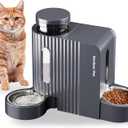 Gardner Pet Automatic Gravity Cat Food Feeder and Water Dispenser Stainless Steel Two-in-One Set Large Capacity Dispenser for Pets Dogs, Puppies, Kittens, Rabbits (Large (0.8 Gallon x 2), Black Grey)