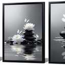 Muzenso Canvas Prints with Black Frame 3 Piece Set White Lotus Flower and Butterfly Zen Stones Wall Art 12x16 Inch Stretched Canvas Paintings for Bedroom Living Room Bathroom Spa Yoga Room Decor