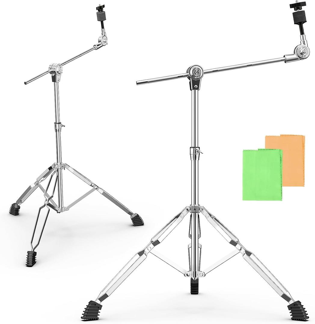 2 Pack Boom Cymbal Stand, Adjustable Cymbal Stand Boom Stand for Drum Hardware Percussion Mount Holder Gear Set Drum Hardware Set, Double Braced Legs with Rubber Feet Ride and Crash Cymbal Stands (slivery) 2 Pack Boom Cymbal Stand, Adjustable Cymbal Stand Boom Stand for Drum Hardware Percussion Mount Holder Gear Set Drum Hardware Set, Double Braced Legs with Rubber Feet Ride and Crash Cymbal Stands (slivery)