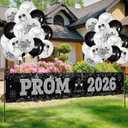 Graduation Prom Banner Decorations for Party 2026, Black and Silver Prom 2026 Decorations Yard Sign Banner with Balloons for Prom Send Off Decorations 2026, 9.8 X 1.6 ft