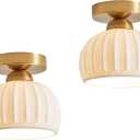 2 Pack Ceramic Gold Semi Flush Mount Ceiling Light Vintage Hallway Light Fixtures, Modern Small Ceiling Mount Light Lamp for Hall Kitchen Entryway Passway Porch Foyer