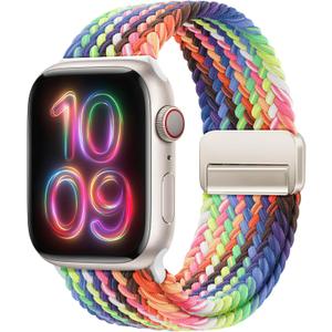 Magnetic Braided Solo Loop Band Compatible with Apple Watch Series 10 9 8 7 6 5 4 3 2 1 38/40/41/42/44/45/49mm for Women Men, Stretchy Nylon Elastic Sport Strap for iWatch SE/Ultra 1&2