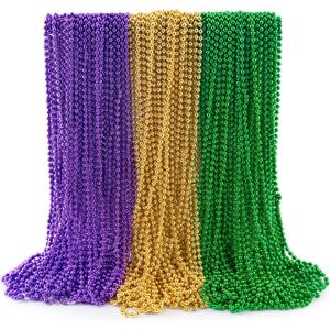 JOYIN 72 Pcs Mardi Gras Gold Green Purple Bead Necklaces, Multi Metallic Colors Necklace Set for Mardi Gras Party Favors Supplies, St. Patricks Day Costume Accessories Decorations