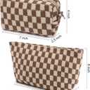 SOIDRAM 2 Pieces Makeup Bag Large Checkered Cosmetic Bag Capacity Canvas Mix Travel Toiletry Bag Organizer Cute Makeup Brushes Aesthetic Accessories Storage Bag for Women, Checkered Mix Brown