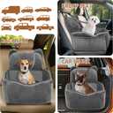 Dog Car Seat for Small/Medium Dogs Up to 30 lbs, Memory Foam Dog Booster Car Seats with Waterproof PU Cover, Pet Seat with Storage Pockets & 2 Safety Belt for Travel(Grey)