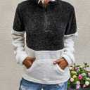 BTFBM Sherpa Fall Quarter Zip Pullover Women,Black,L (Black, L)