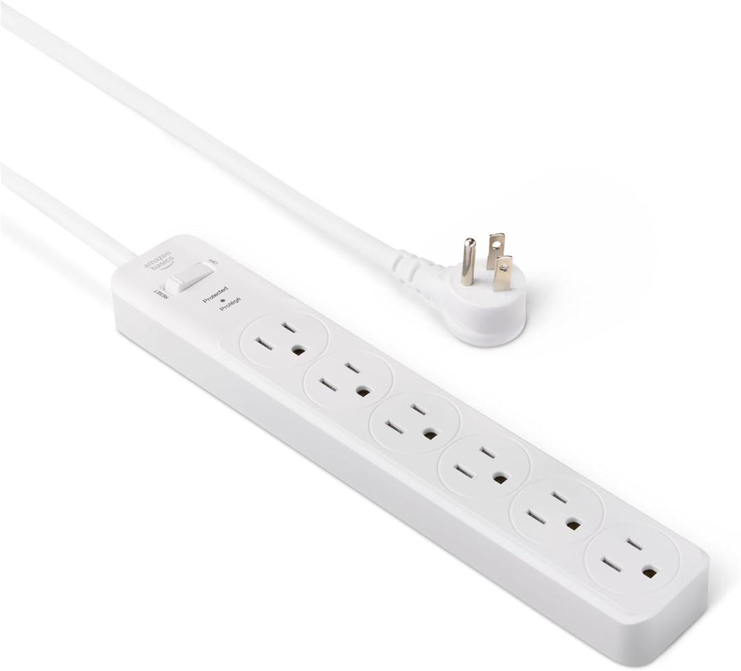 Amazon Basics Surge Protector Power Strip, 6-Outlet, 790 Joules, 6ft Extension Cord, White