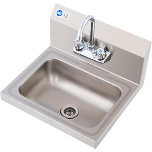 WILPREP Commercial Stainless Steel Sink for Hand Washing, NSF Commercial Utility Sink with Gooseneck Faucet, Wall Mount Kitchen for Restaurant Bar RV Bathroom Laundry Room (17 x 15 Inches) (No Sidesplash)