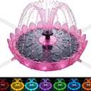 2 x 6.3" Solar Bird Bath Fountain with Battery & Color Changing LED Lights Solar Powered Water Fountain Pump with 5 Nozzles, Anti-Floating Poles for Bird Bath, Garden Pond & Backyard Lotus