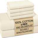 Casa Platino King Bed Sheets Set Breathable 6 Piece Percale Cooling King Sheets with Crisp Feel, with 15 Inch Deep Pocket Fitted Sheet, Ultra Soft & Cozy Feel, Fit Ivory