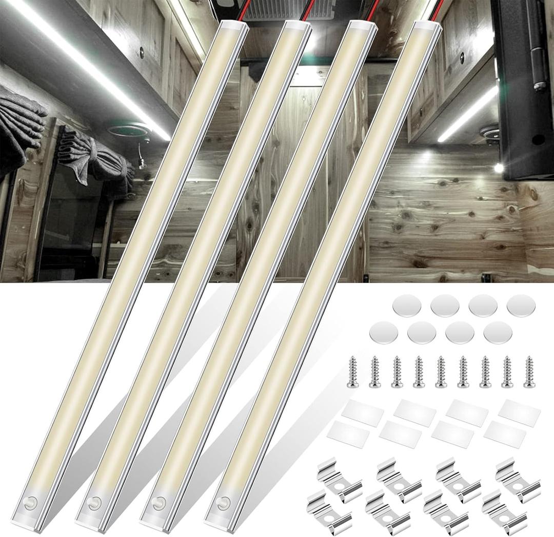 WELLUCK 12V Interior LED Light Bar, 1600LM COB Interior Light Strip w/Switch for Car, Trailer, Truck Bed, Van, RV, Cargo, Boat, Cabinet, Slim Enclosed Trailer Lights Fixture, 12 Volt Led Lighting