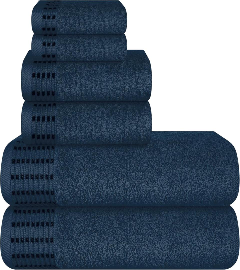 MALLONI HOME Ultra Soft 6 Pack Cotton Towel Set, Contains 2 Bath Towels 28x55 inch, 2 Hand Towels 16x24 inch & 2 Wash Coths 12x12 inch, Ideal Everyday use, Compact & Lightweight - Navy Blue