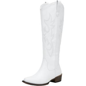 Jeossy Women's Cowboy Boots Embroided Western Cowgirl Boots Square Toe Knee High Pull on Wide Calf Shoes with Inside Zipper (10)