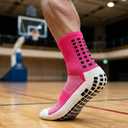 Aimery 4 Pairs Mens Grip Soccer Socks Non Slip Grippy Women Socks for Football Basketball Sports (One Size, 4pink)