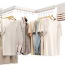 Wall Mounted Tri-Fold Clothes Drying Rack, Heavy Duty Collapsible Laundry Drying Rack, Space-Saving Retractable Foldable Drying Rack Clothes for Laundry Room Balcony Bathroom,White-Hooks
