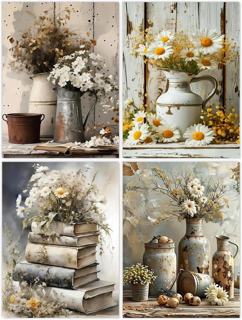 MBNTJHT 4 Pack Diamond Painting Kits for Adult Beginners,Yellow Flowers Diamond Art Kits for Adults,DIY 5D Full Round Drill Painting by Diamonds Art Crafts for Home Decor 12X16 Inch. (G8858+G8859+G8860+G8861)