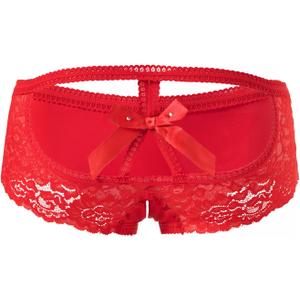 PERAMBRY Women's Lace Stretch Sexy Thong Bikini Panties Bow Tie Breathable Fashionable (Red-0200), Small