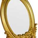 Vintage Oval Makeup Mirror, Adorned with an Ornate Gold Floral Frame, Decorative Dressing Mirror (9.8x6.5inch) (Gold)