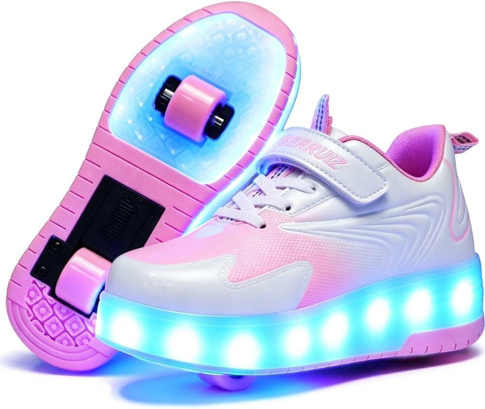 Ehauuo Unisex Roller Shoes Kids Sparkling Wheels Shoes Girls Light up Roller Skates Sneakers Boys Rechargeable Flashing Sneakers for Gift, Size: 7 Big Kid