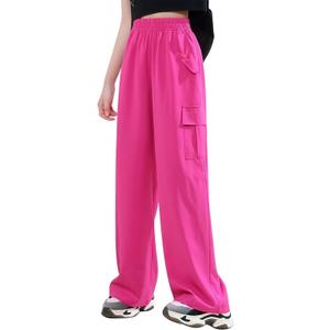 IBAKOM Cargo Pants for Girl Teen Baggy Parachute Trouser with Pocket Tween Wide Leg Y2K Sweatpant Hip Hop Dance Jogger Bottom 120