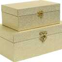 Faux Leather Decorative Storage Boxes Set of 2, Gold