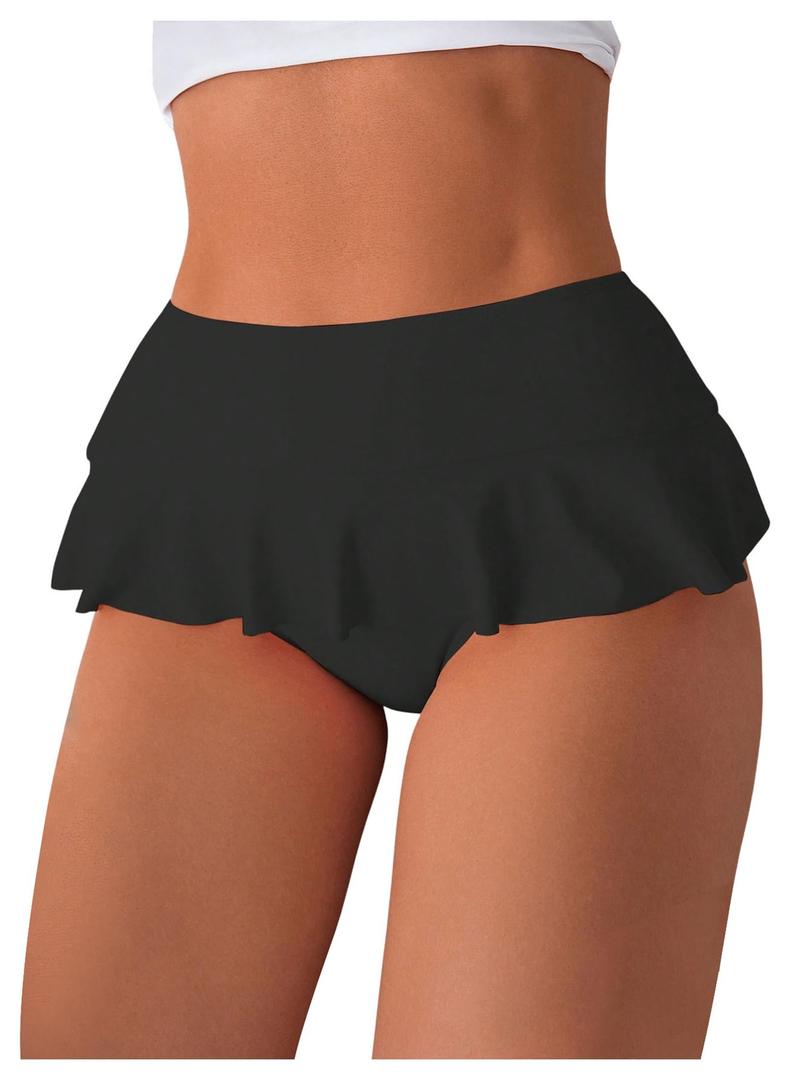 Verdusa Women's Ruffled Bikini Bottoms High Waist Beachwear Swim Briefs Large