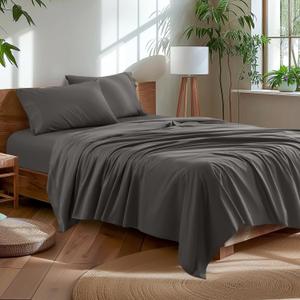 4-Piece Bed Sheet Set for Queen, 100% Cotton Sheets with 16" Deep Pockets, Easy Care, Hotel Luxury(Dark Grey)