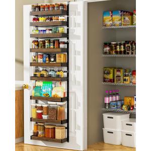 Moforoco Wood 9-Tier Over The Door Pantry Organizer, Wooden Pantry Organization and Storage, Black Hanging Basket Wall Spice Rack Seasoning Shelves, Home & Kitchen