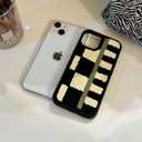 Furry Checkered Phone Case for iPhone 15 Pro Max 6.7''2023,Soft Fluffy Aesthetic Carpet Furry Case Plaid Shockproof Protective Cover for Cool Girls Women(Checkerboard)