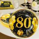 80th Birthday Party Supplies 80th Birthday Disposable Tableware Happy Birthday Party Plates and Napkins Black and Gold Birthday Table Decoration for 20 Guests
