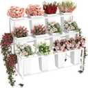 Flower Display Stand with 12 Buckets & Wheels – 3-Tier Mobile Flower Cart, White Metal Flower Bar for Weddings, Florist Shops, Patio, Garden & Home