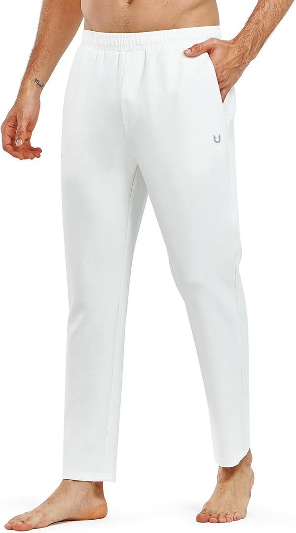 NORTHYARD Men's Yoga Casual Sweatpants Cotton Athletic Lounge Pants Open Bottom Loose Exercise Straight Leg Pant with Pockets (White, L)