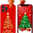 Yzniyzce Christmas Case for iPhone 15 Pro Max, Silicone Red Cover with Lovely 3D Deer Doll Patterns Design Shockproof Soft Cartoon Cute TPU Xmas Present Skin for iPhone 15 Pro Max 6.7", Christmas Tree