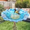 Bird Baths for Outdoors, Glass Birdbaths Outdoor Garden Birdfeeder with Metal Stake Blue (Height:31inch)