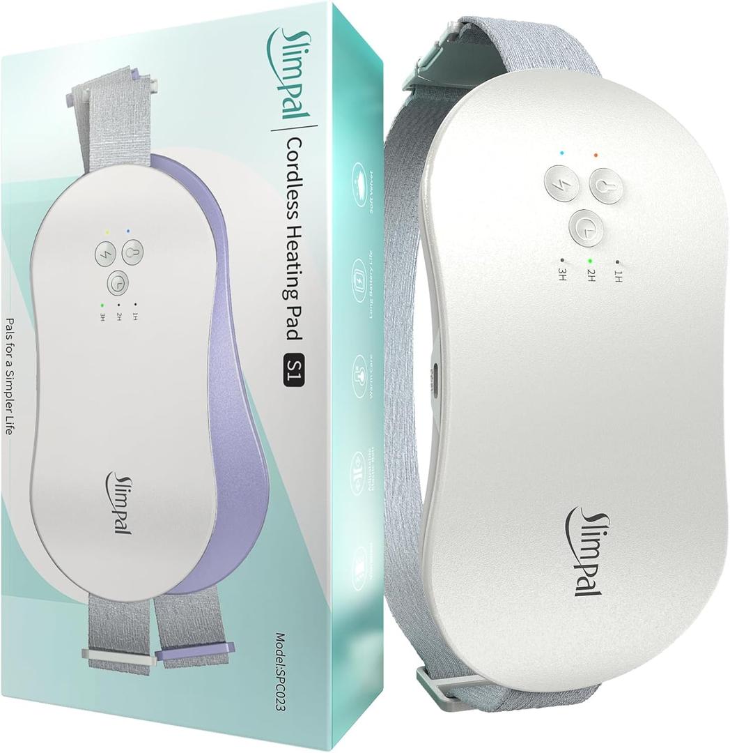 Slimpal Portable Heating Pad for Period Cramps, Electric Cordless Heating Pad for Menstrual Cramps Relief, 3 Timer Auto Off Setting, Wearable Heat Pad Belt, Beige