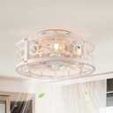 LEDIARY Caged Ceiling Fan with Light and Remote, 16in Small Low Profile Ceiling Fans with Lights, 6 Speed and Reversible Farmhouse Flush Mount Ceiling Fan for Bedroom, Kitchen, Living room (White and Gold)