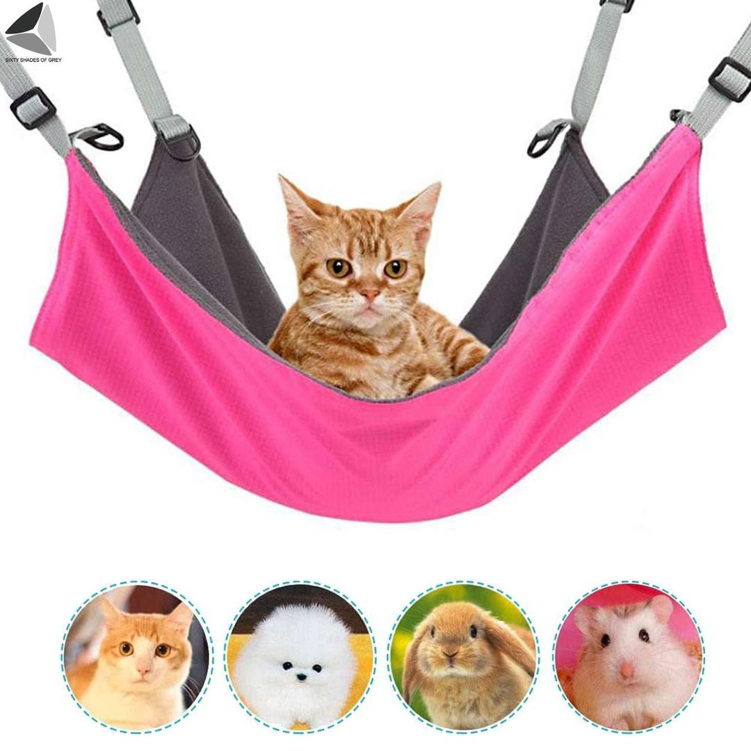 Hanging Cat Hammock, Pet Hammock for Cage, Adjustable Cat Bed Two Sides Comfortable/Waterproof Resting Sleepy Pad for Cats Small Dogs Rabbits or Other Small Animals (Pink)