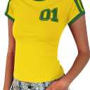 Y2k Graphic Baby Tees for Women Summer Short Sleeve Crop Tops Women T Shirts Going Out Tops Trendy Clothes (Large, Yellow)