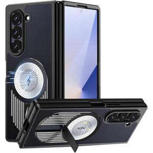 Jonwelsy Case for Samsung Galaxy Z Fold 5, Metal Radiator Design [Compatible with Magsafe] Back Cover with Foldable Stand, Camera Lens Protector Phone Cover for Samsung Galaxy Z Fold 5 (Black)