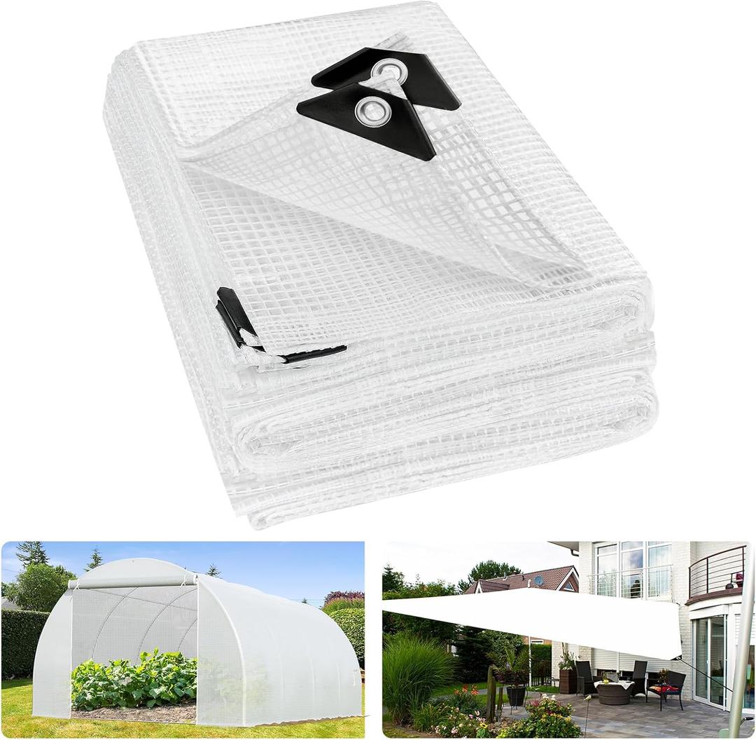 ANGAR 16 Mil Heavy Duty Clear Greenhouse Tarp, 16x20FT Waterproof Clear Tarps with Grommets, UV Resistant Greenhouse Replacement Poly Cover, for Gardening, Farming, Chicken Coops, Canopy,Outdoor