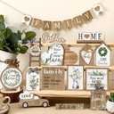 Yaomiao 21 Pcs Farmhouse Tiered Tray Decor Set Rustic Farmhouse Wood Decor Sign Vintage Rustic Family Gather Blessed Tiered Tray This is Our Happy Place Tabletop Sign for Home Kitchen Table Shelf