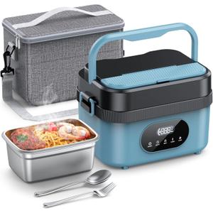 SEVENMEET Cordless Electric Lunch Box for Adults, 18000mAh Rechargeable Portable Self-Heating Lunch Box Food Warmer, 1.5L(6 Cups) Container for Outdoor, Work, Office, Camping, TravelBlueBlack (Large)