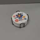 Boho Set of 6 Coasters for Drinks Absorbing Round Ceramic Stone Coaster with Cork Base,Tabletop Protection Mat for Mugs and Cups,Office,Kitchen (Boho Flower)