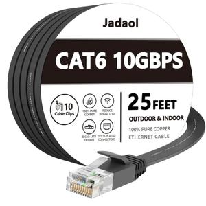Jadaol Cat 6 Ethernet Cable 25 ft, 10Gbps Support Cat8 Cat7 Network, Flat RJ45 LAN Patch Cable, High-Speed Wired Internet Cable for Router, Modem, Switch, Gaming Consoles, PC, Streaming Devices, White