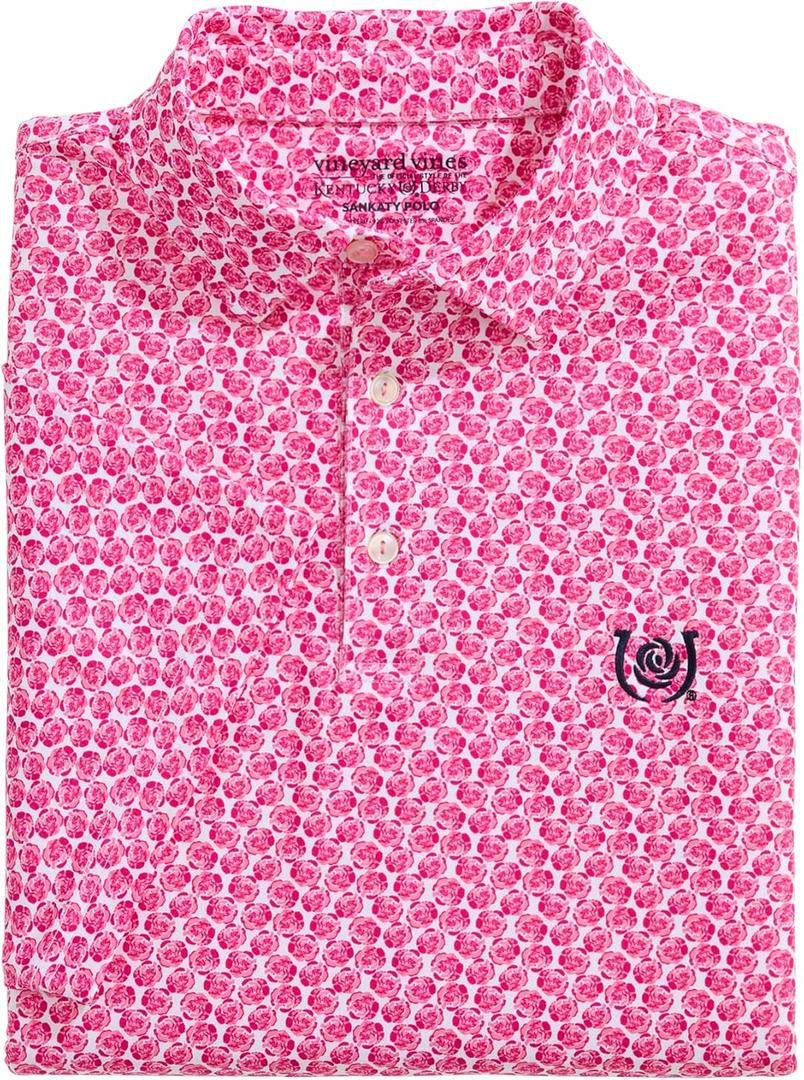 Vineyard Vines Men's Kentucky Derby Printed Sankaty Polo (Large, Rose Bahama Breeze)