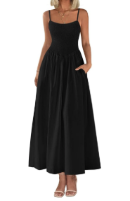 PRETTYGARDEN Women's Smocked Maxi Dresses 2025 Summer Beach Sundress Casual Spaghetti Strap Swing A Line Long Flowy Dress, M