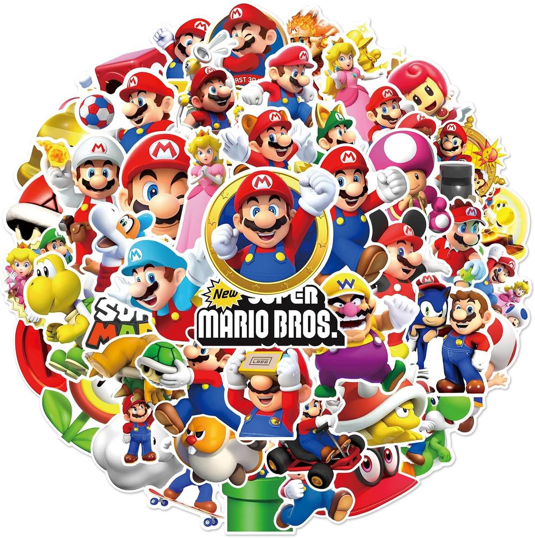 2 x 50pcs Cartoon Mario Stickers for Kids, Vinyl Waterproof Super Mario Bros Decal for Water Bottle Laptop Toy Sticker for DIY Decorate Bumper Phone Hard Hat Kids Teens Gifts
